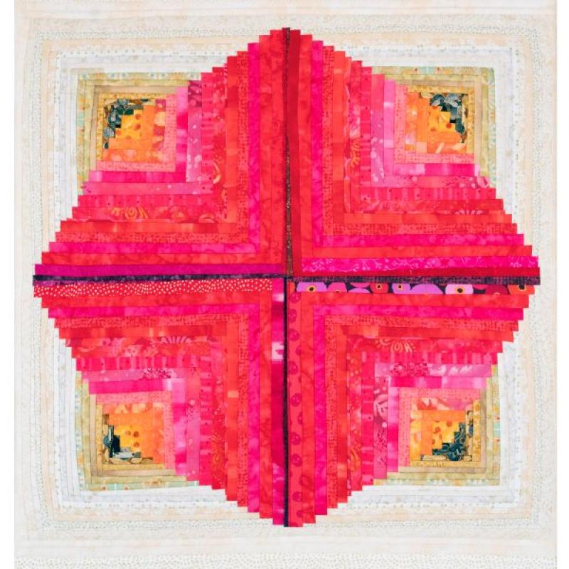 Norma Beggs - Red Bloom (Fifty Fabrics) (quilt made of strips with central red diamond)