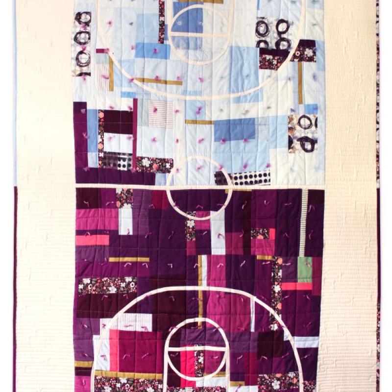 Andrea Tsang Jackson - Court Colours (Riff) (a quilt of an abstracted basketball court)