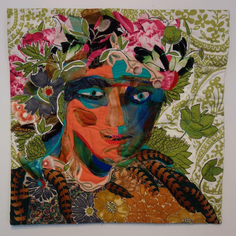 Leah Cooke - Ella Swingtime Serenade (Detail) (an orange and blue portrait with a flower crown)