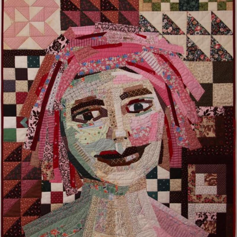 Karol Kusmaul - Strokes (a quilted portrait in tones of pink and brown)